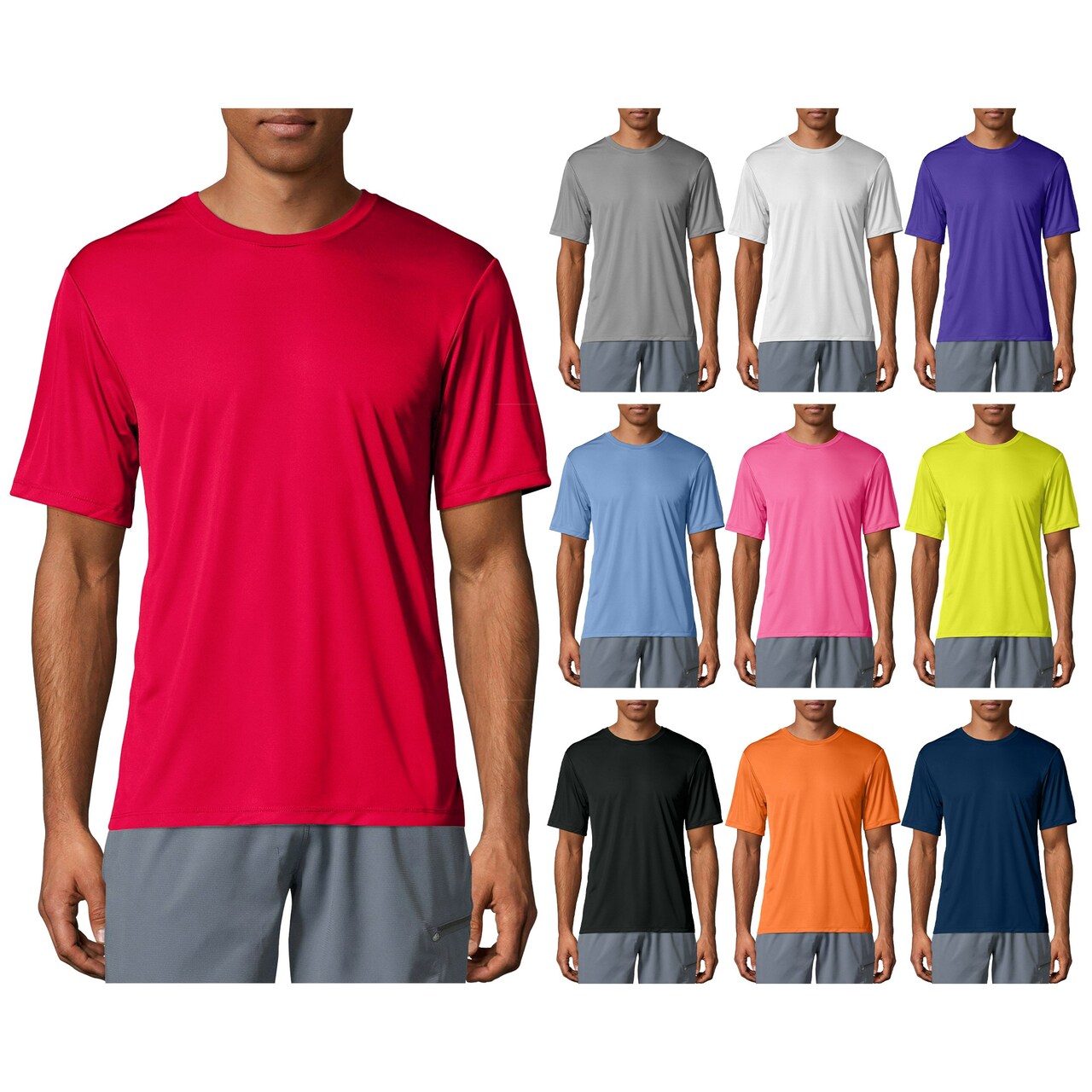 Bargain Hunters 3-Pack Mens Cool Dri-Fit Short Sleeve T-Shirt Solid Color Moisture-Wicking Tee UPF 50+ UV Protection Round/Crew Neck